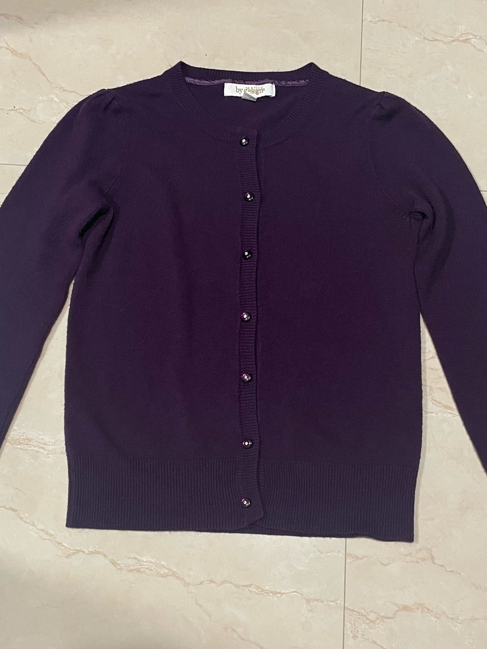 By Sixty Purple Crewneck Button-Front Cardigan